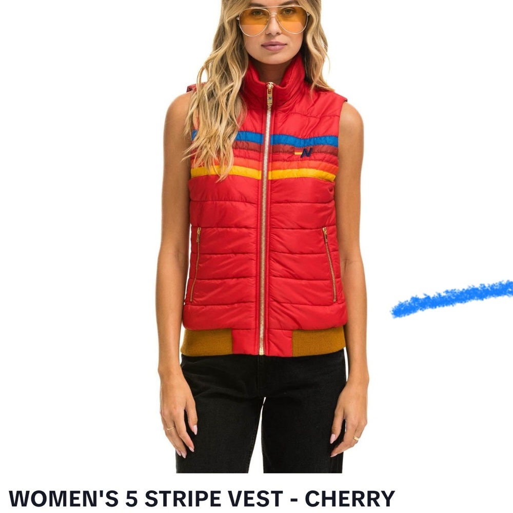 Aviator Nation Cherry Red Vest with Colorful Stripes